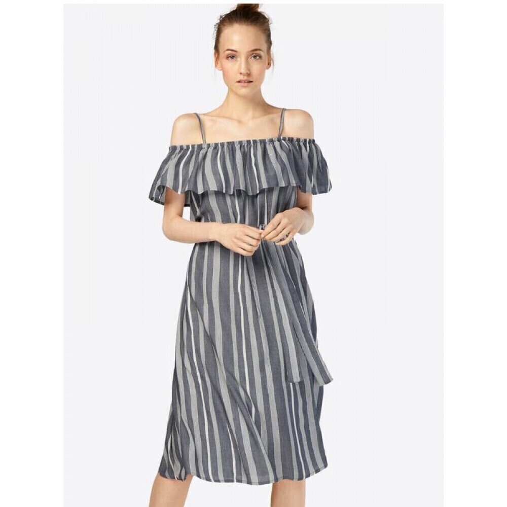 ICHI New Marrakech Cold-Shoulder Striped Dress Waist Tie Size XS